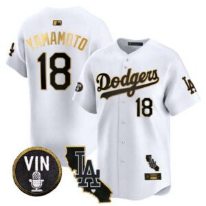 Men's Dodgers Vin & California Patch Gold Trim Vapor Premier Limited Jersey - All Stitched