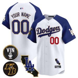 Dodgers Vin Patch & Kobe Bryant Gold Trim Vapor Premier Limited Custom Jersey V2 - All Stitched
