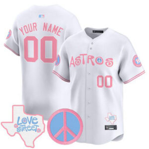 Astros Love Street & Peace Sign Patch Bubblegum Pink Vapor Premier Limited Custom Jersey - All Stitched