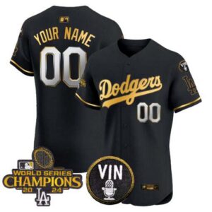 Dodgers 2024 World Series Champions Gold Trim Vapor Elite Custom Jersey - All Stitched