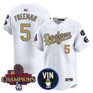 Men's Dodgers 2024 Vin Scully & #34 Fernando Patch Gold Vapor Premier Limited Jersey - All Stitched