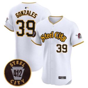 Nick Gonzales Pittsburgh Pirates 412 Patch White Premier Limited Jersey – All Stitched