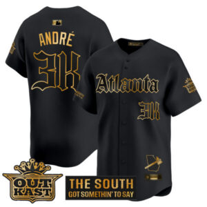 Men’s Atlanta Braves ‘Gothic South x Outkast Edition’ Gold Vapor Premier Limited Jersey – All Stitched