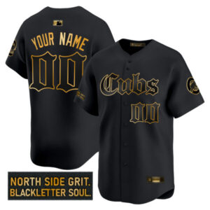 Chicago Cubs ‘Gothic North Side Edition’ Gold Vapor Premier Limited Custom Jersey – All Stitched