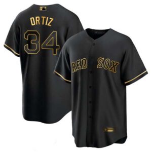David Ortiz Boston Red Sox Black & White Gold Jersey – All Stitched