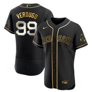 Men’s Boston Red Sox Black Limited & Gold Jersey – All Stitched