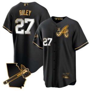 Men’s Atlanta Braves The A Gold Cool Base Jersey – Georgia Patch – All Stitched