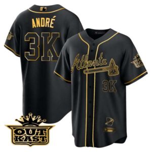 Men’s Atlanta Braves Outkast Cool Base Gold Jersey V3 – All Stitched