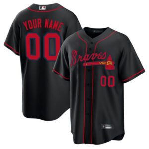 Atlanta Braves Black Red Cool Base Custom Jersey – All Stitched