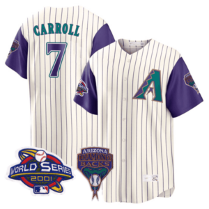 Men’s Arizona Diamondbacks 2001 World Series Patch Throwback Jersey – All Stitched