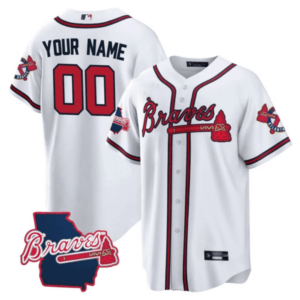 Atlanta Braves Georgia State Patch Custom Jersey – White – All Stitched