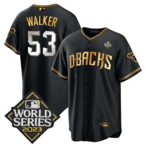 Men’s Diamondbacks 2023 World Series Cool Base Gold Jersey V2 – All Stitched