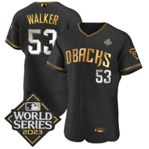 Men’s Diamondbacks 2023 World Series Flex Base Gold Jersey V2 – All Stitched