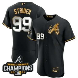 Spencer Strider Atlanta Braves City Connect White Gold Jersey – All Stitched