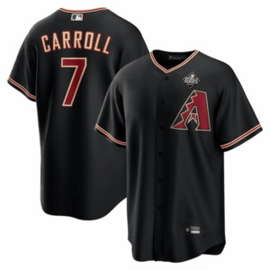 Corbin Carroll Arizona Diamondbacks 2023 World Series Patch Cool Base Jersey – Black – All Stitched