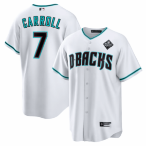 Corbin Carroll Arizona Diamondbacks 2023 World Series Patch Jersey – White – All Stitched