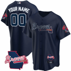 Atlanta Braves Georgia State Patch Custom Jersey – Navy – All Stitched