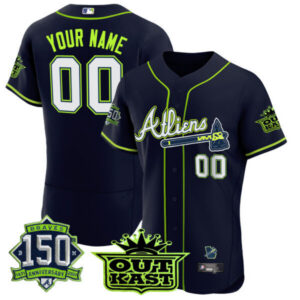 Atlanta Braves Atliens 150th Anniversary Patch Flex Base Custom Jersey – All Stitched