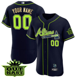 Atlanta Braves Atliens Flex Base Gold Trim Custom Jersey – All Stitched