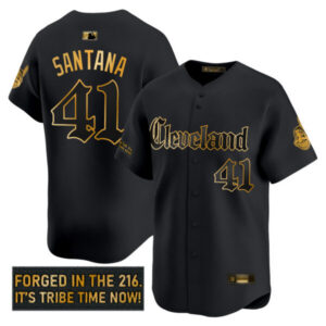 Men’s Cleveland Indians ‘Gothic Iron Edition’ Gold Vapor Premier Limited Jersey – All Stitched