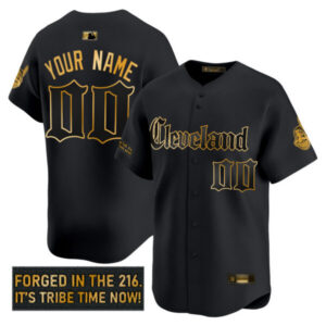 Cleveland Indians ‘Gothic Iron Edition’ Gold Vapor Premier Limited Custom Jersey – All Stitched