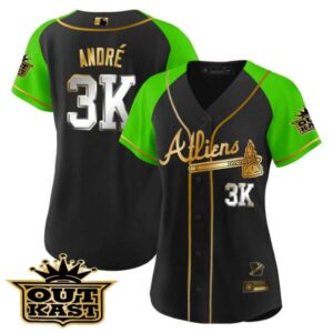 Women’s Atlanta Braves Atliens Gold Alternate Baseball Jersey – All Stitched