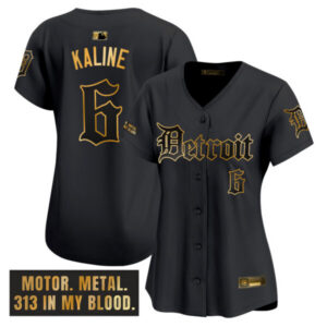 Women’s Detroit Tigers ‘Motor Gothic Edition’ Gold Vapor Premier Limited Jersey – All Stitched