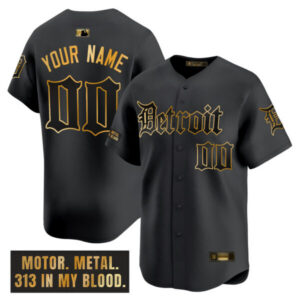 Detroit Tigers ‘Motor Gothic Edition’ Gold Vapor Premier Limited Custom Jersey – All Stitched