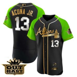 Men’s Atlanta Braves Atliens Gold Alternate Flex Base Jersey – All Stitched