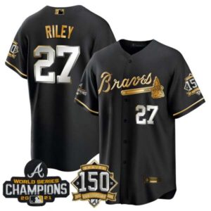 Braves World Series Champion Black Gold Cool Base Jersey – All Stitched