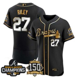 Braves World Series Champion Black Gold Flex Base Jersey – All Stitched