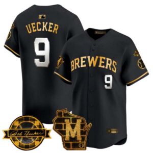 Men’s Milwaukee Brewers Home & Bob Uecker Patch Vapor Premier Limited Jersey – All Stitched