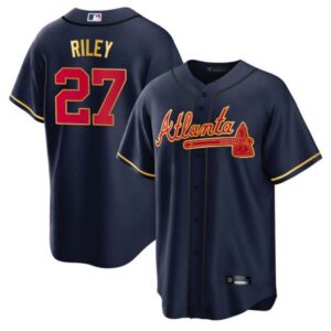 Men’s Atlanta Braves Gold Trim Jersey – All Stitched
