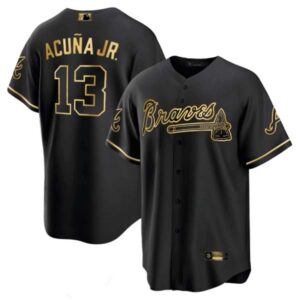 Ronald Acuña Jr. Atlanta Braves Black Gold Jersey – All Stitched
