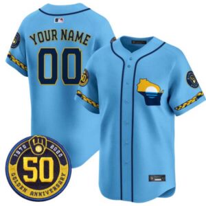 Milwaukee Brewers Golden 50th Anniversary Patch Vapor Premier Limited Custom Jersey – All Stitched