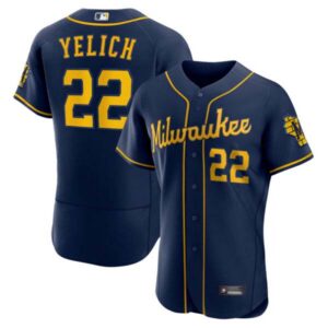 Christian Yelich Milwaukee Brewers Navy Jersey – All Stitched