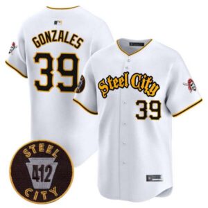 Nick Gonzales Pittsburgh Pirates 412 Patch White Premier Limited Jersey – All Stitched