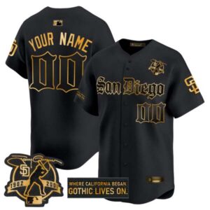 San Diego Padres ‘Gothic Edition’ Gold Vapor Premier Limited Custom Jersey – All Stitched