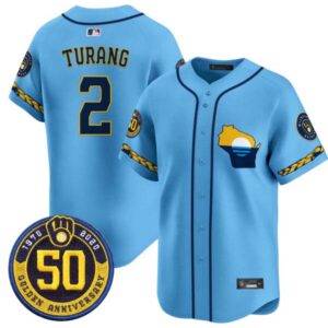 Men’s Milwaukee Brewers Golden 50th Anniversary Patch Vapor Premier Limited Jersey – All Stitched