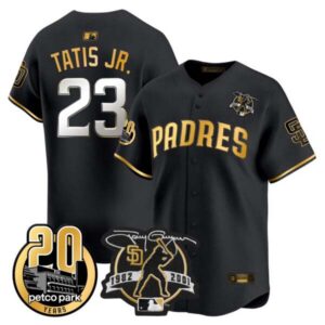 Men’s Padres Tony Gwynn & Petco Park 20th Patch Vapor Premier Limited Jersey – All Stitched