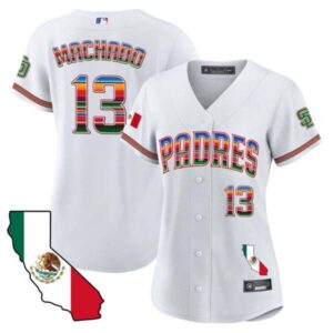 Manny Machado Women Padres California Map Cool Base Jersey – All Stitched