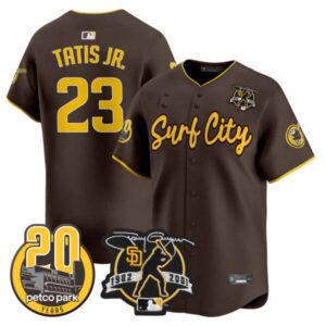 Men’s Padres Tony Gwynn & Petco Park 20th Patch Vapor Premier Limited Jersey V3 – All Stitched