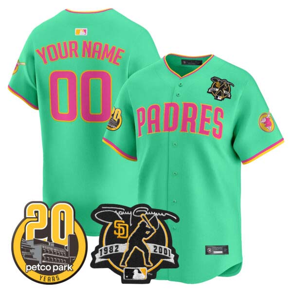 Padres Tony Gwynn & Petco Park 20th Patch Vapor Premier Limited Custom Jersey V2 – All Stitched