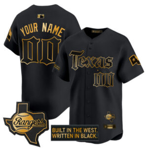 Texas Rangers ‘Gothic Frontier Edition’ Gold Vapor Premier Limited Custom Jersey – All Stitched