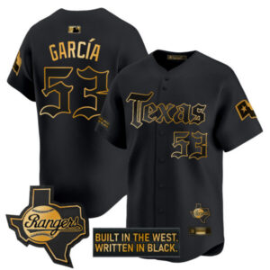 Men’s Texas Rangers ‘Gothic Frontier Edition’ Gold Vapor Premier Limited Jersey – All Stitched