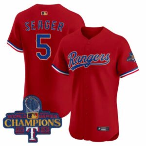Corey Seager Texas Rangers Red 2023 World Series Champions Gold Trim Vapor Premier Elite Jersey – All Stitche