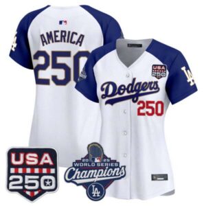Women’s Dodgers 2025 World Series Champions & 250America Patch Vapor Premier Limited Jersey – All Stitched