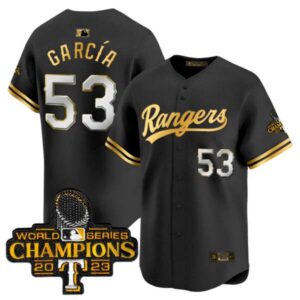 Men’s Texas Rangers 2023 World Series Champions Gold Trim Vapor Premier Limited Jersey – All Stitched