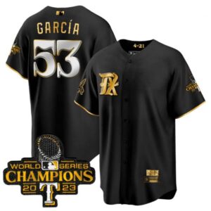 Men’s Texas Rangers 2023 World Series Champions City Connect Cool Gold Jersey V2 – All Stitched