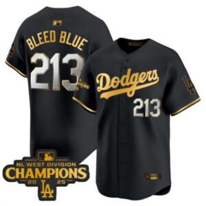 Men’s Dodgers 2025 NL West Division Champions Patch Gold Trim Vapor Premier Limited Jersey – All Stitched